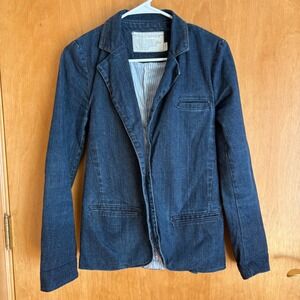 Degaine‎ Denim Blazer Jacket XS Casual Striped Lined Dark Wash